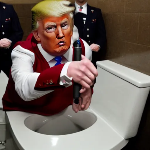 Prompt: donald trump drinking out of the toilet in prison