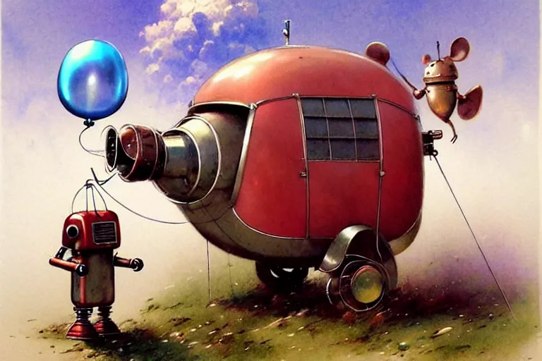 Image similar to adventurer ( ( ( ( ( 1 9 5 0 s retro future robot android mouse wagon rv balloon robot. muted colors. ) ) ) ) ) by jean baptiste monge!!!!!!!!!!!!!!!!!!!!!!!!! chrome red