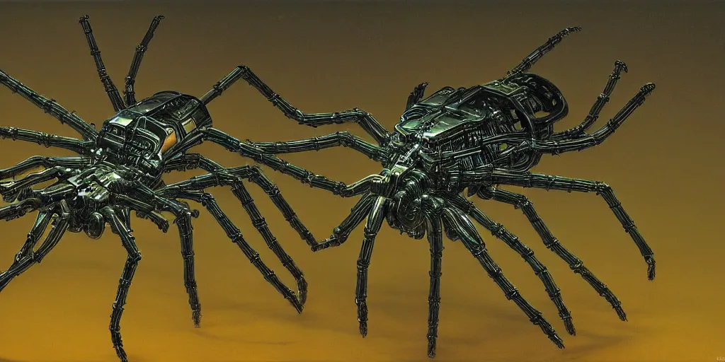 Prompt: angry, screaming cybernetic metallic chrome spider, made of neon light, volumetric lighting, by caspar david friedrich and wayne barlowe and ted nasmith