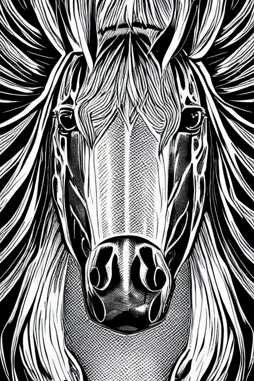 Image similar to evil horse, symmetrical, highly detailed, digital art, sharp focus, trending on art station, kentaro miura manga art style