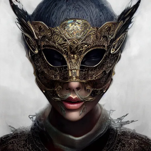 Image similar to Very very very very highly detailed epic photo of face with venetian mask, intricate, dystopian, sci-fi, extremely detailed, digital painting, artstation, concept art, smooth, sharp focus, illustration, intimidating lighting, incredible art by Artgerm