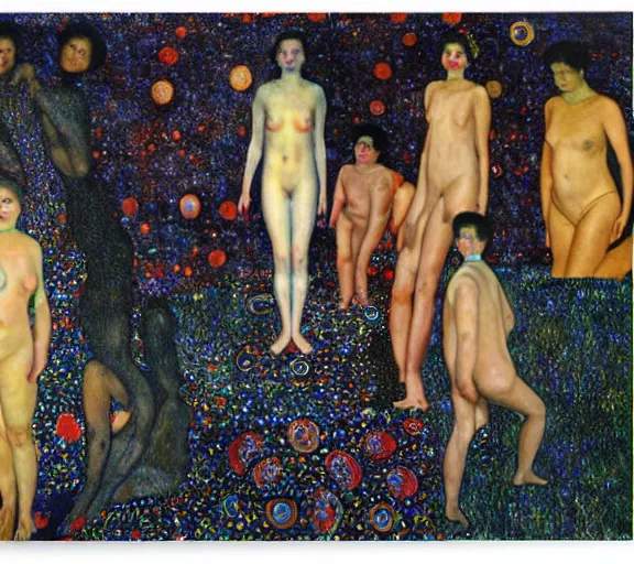 Image similar to a river of bodies and nebula and jewels, by Georgia O keeffe, by Gustav klimt