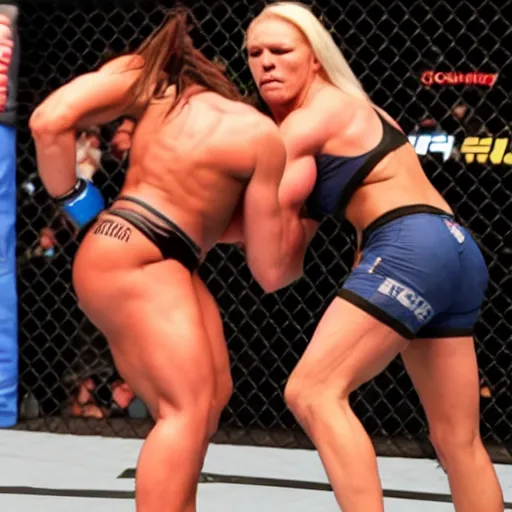 Image similar to transgender muscular woman beating up woman in ufc