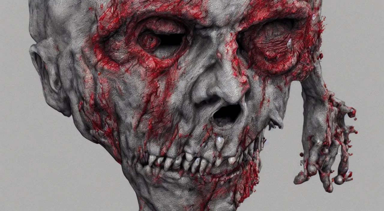 Image similar to a color pencil sketch of a zombie hyperrealistic and rendered in Cinema4D