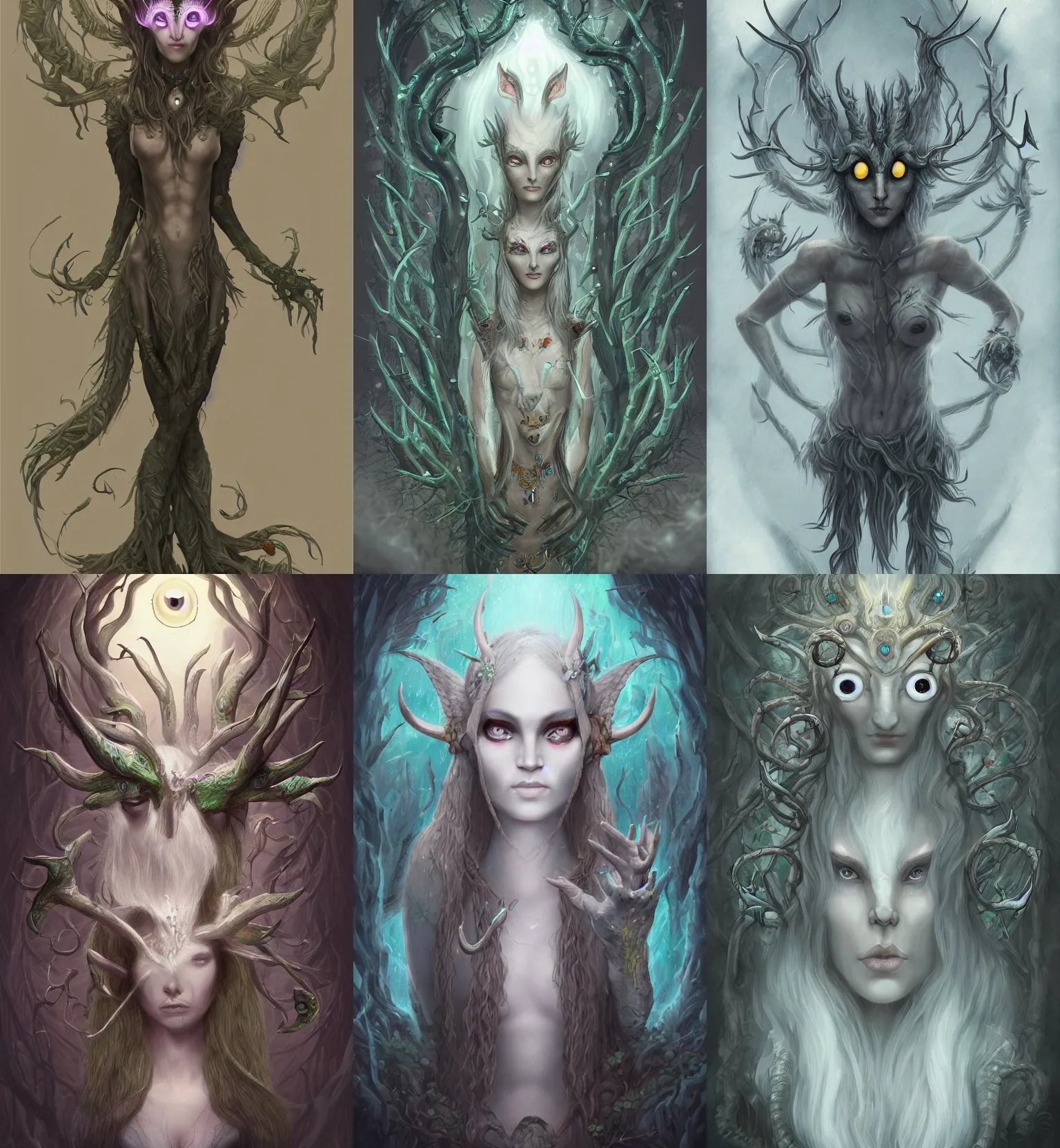 Prompt: Pale Druidic Doe with Six Eyes, detailed award-winning digital 2d fantasy art, trending on ArtStation