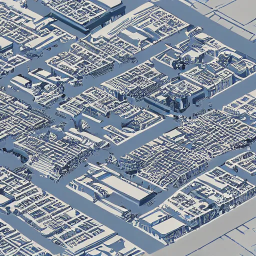 Prompt: blueprint of a city on a map axonometric exploded view, high detail, 8k, photorealistic