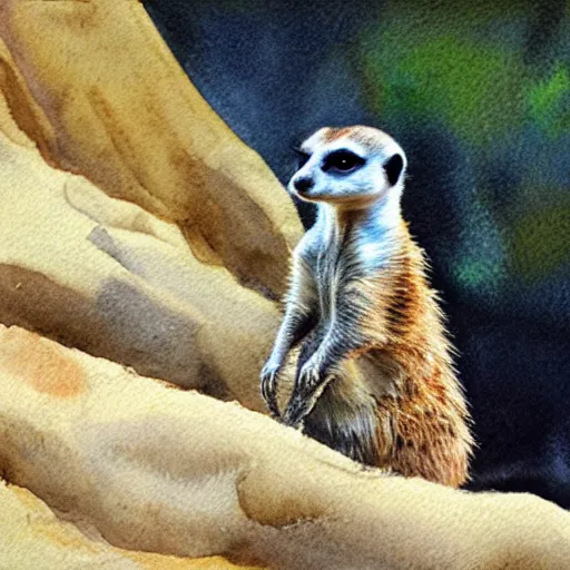 Image similar to an aquarelle of a meerkat