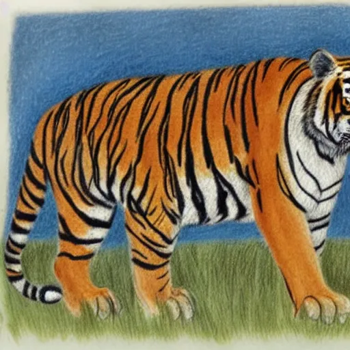 Prompt: pencil sketch of a tiger in a field.