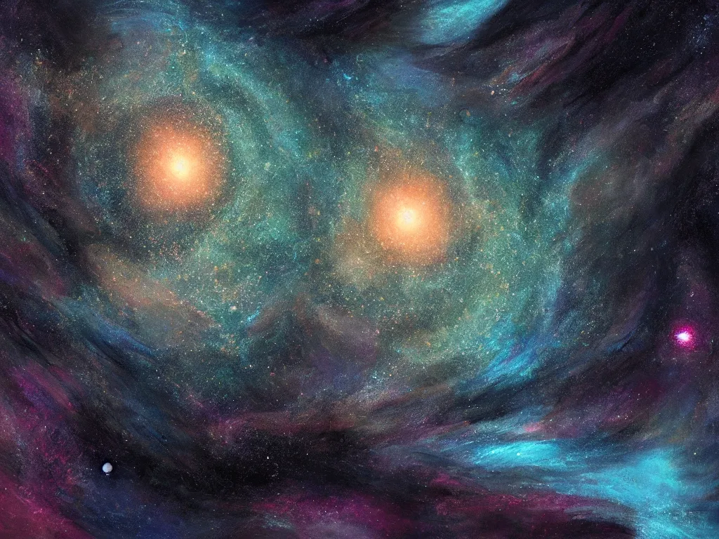 Prompt: a vast galaxy, five planets, intricate, highly detailed, digital painting, concept art, illustration, deep dark, artstation, Profound and vast, black, by Elizabeth Miloecute
