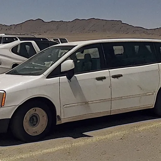 Prompt: scp foundation redacted video footage of scp - 0 9 6 attacking a minivan with a traffic jam in a desert highway.