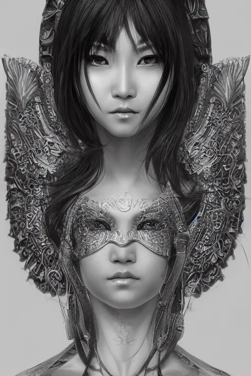 Prompt: a portrait of an single asian goddess, detailed, realistic eyes, symmetry features proportions, intricate facial details, cybertech wear, award winning, trending in cgsociety artstation deviant art