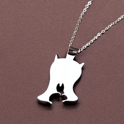 Prompt: sleeping cat shaped silver necklace, realistic