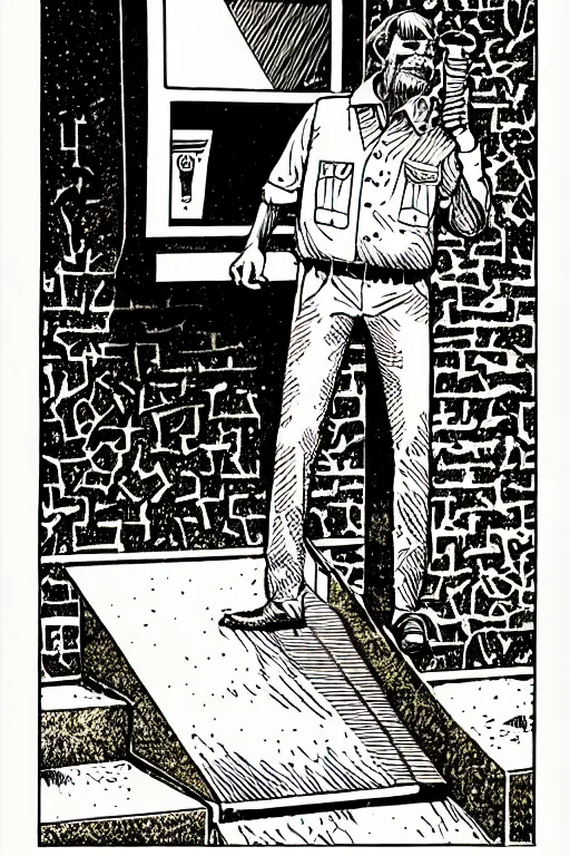 Prompt: ice cream man, pen - and - ink illustration, etching, by russ nicholson, david a trampier, larry elmore, 1 9 8 1, hq scan, intricate details, stylized border