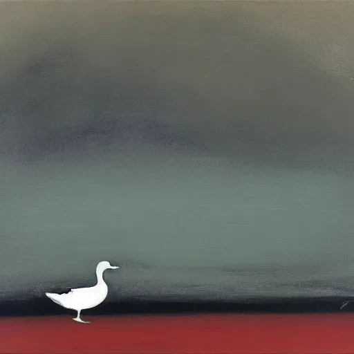 Prompt: a duck on the prowl oil painting norman ackroyd