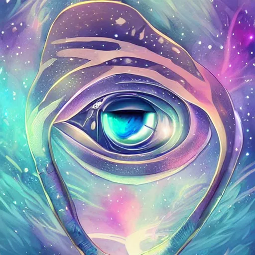 Image similar to geometric gecko with galaxy eyes in space, nebula in the background, intricate, elegant, highly detailed, digital painting, artstation, concept art, smooth, sharp focus, illustration, art by artgerm