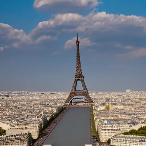 Image similar to clay pot overlooking paris eiffel tower, light pastel blue sky and clouds in the background, softly - lit, soft - warm, zen, light, modern minimalist f 2 0 clean