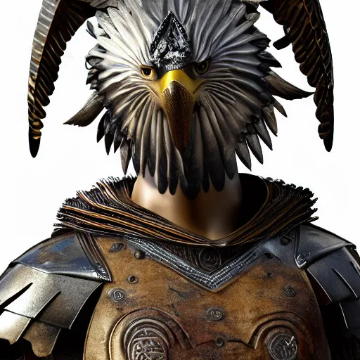 Image similar to warrior with eagle armour, highly detailed, 4k, HDR, smooth, sharp focus, hyper realistic, high resolution