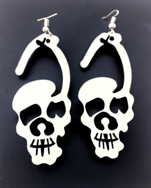 Prompt: spooky cartoon skull, 2 d lasercut earrings,