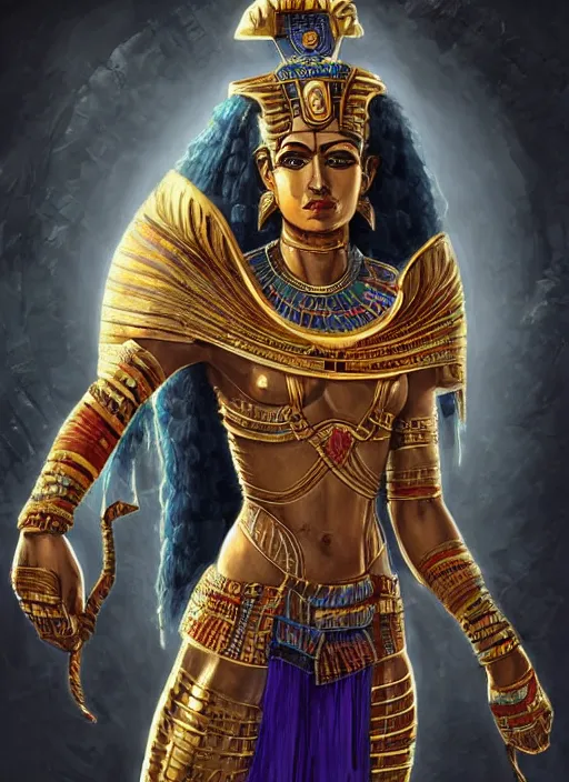 Prompt: sekmet egyptian inspired, ultra detailed fantasy, dndbeyond, bright, colourful, realistic, dnd character portrait, full body, pathfinder, pinterest, art by ralph horsley, dnd, rpg, lotr game design fanart by concept art, behance hd, artstation, deviantart, hdr render in unreal engine 5