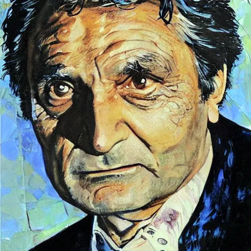 Image similar to a painting of actor peter michael falk playing columbo by arthur suydam, trending on artstation, impressionist style, van gogh