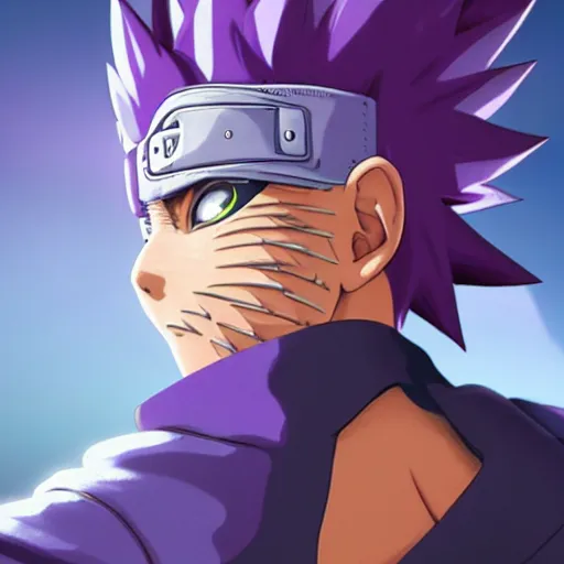 Prompt: close up of a naruto in smooth purple ninja uniform, blue spiked hair, muscular, intense, dramatic pose body of an ultrafine hyperdetailed illustration by mike campau, kim jung gi, irakli nadar, intricate linework, sharp focus, bright colors, octopath traveler, final fantasy, unreal engine 5, global illumination, radiant light.