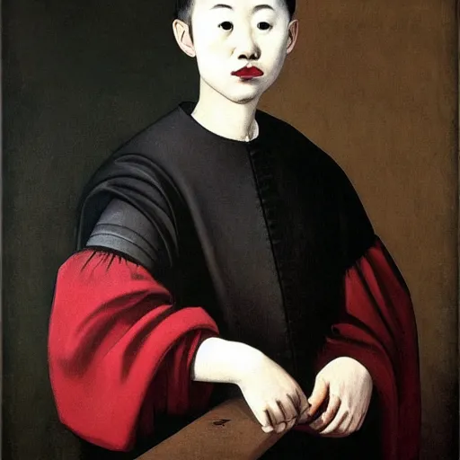 Image similar to a portrait of the youtuber rice gum painted by caravaggio,