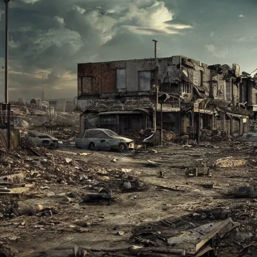 Image similar to 8 k hd detailed octane render of a post - apocalyptic wasteland