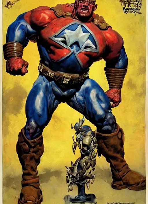 Prompt: full body and head portrait of huge mutant dorian yates as marvel's armoured juggernaut, dynamic action, painted by norman rockwell and phil hale and greg staples and tom lovell and frank schoonover and jack kirby