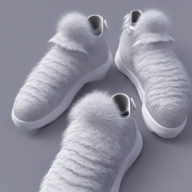 Prompt: ultra realistic fluffy sneakers designed by balenciaga, dark cinematic, volumetric, realistic, 3 d render, cinematic lighting, ray tracing, cinematic, unreal engine 5, unreal engine render, octane render, hyper realistic, photo, 8 k