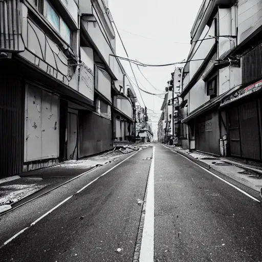 Prompt: abandoned street of tokyo