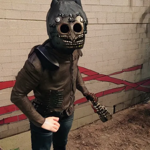 Image similar to a person cosplaying dorohedoro