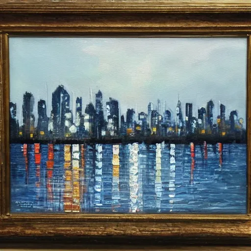 Image similar to cityscape, oil painting