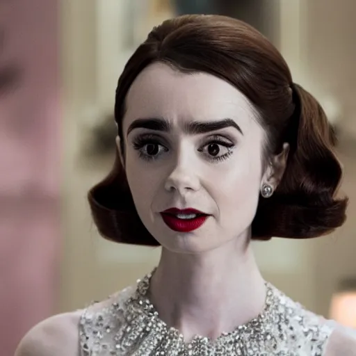 Image similar to still of lily collins as audrey hepburn in biopic, 8 k