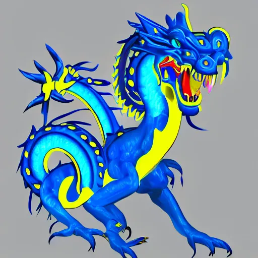 Image similar to illustration neon blue and yellow chinese dragon. trending on artstation