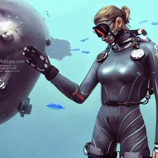 Prompt: a diver wearing full metal gear diving suit meets an unknown underwater species , made by Stanley Artgerm Lau, WLOP, Rossdraws, ArtStation, CGSociety, concept art, cgsociety, octane render, trending on artstation, artstationHD, artstationHQ, unreal engine, 4k, 8k,