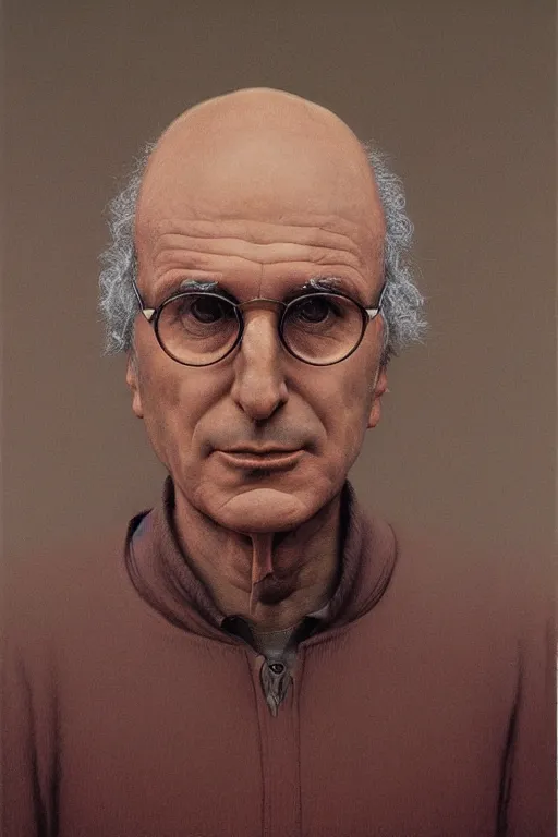 Image similar to portrait of Larry David by Zdzislaw Beksinski