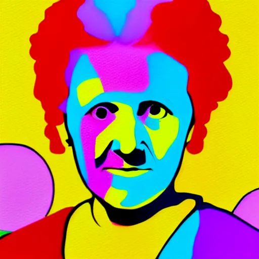 Image similar to rainbow smiling marie curie. pop art.