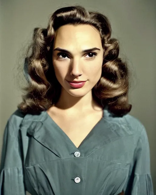 Prompt: kodak portra 4 0 0, 8 k, highly detailed, britt marling style, mario testino style, 3 / 4 photographic close - up face of a beautiful gal gadot with 1 9 5 0 s hairstyle, 1 9 5 0, 1 9 5 0 s style, symmetrical, hasselblad x 1 d - 5 0 c, medium format, soft light