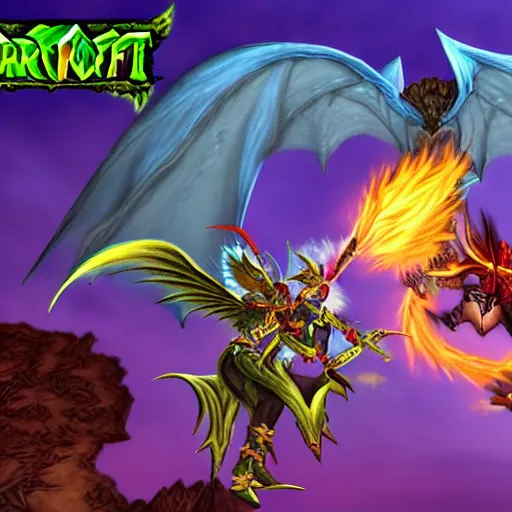 Prompt: flying fairy fighting against dragon demon in style of warcraft