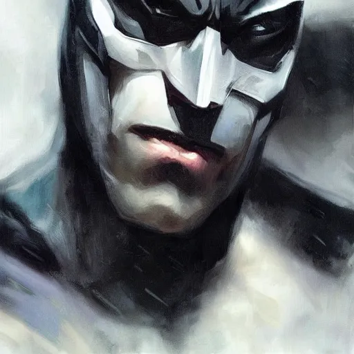 Image similar to close up of batman, cinematographic shot, by daniel f. gerhartz