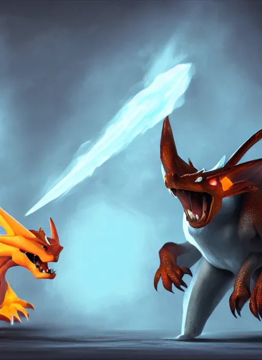 Image similar to Charizard as a dragon in d&d, D&D Concept Art, unreal 5, DAZ, hyperrealistic, octane render, cosplay, RPG portrait, dynamic lighting