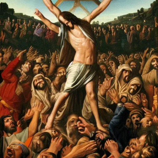 Prompt: jesus in balaclava in a mosh pit