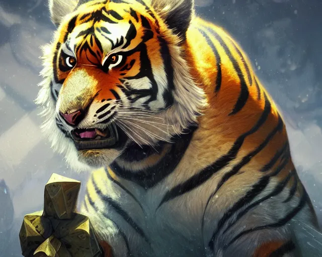 Prompt: photography of a anthro furry tiger, deep focus, d & d, fantasy, intricate, elegant, highly detailed, digital painting, artstation, concept art, matte, sharp focus, illustration, hearthstone, art by artgerm and greg rutkowski and alphonse mucha