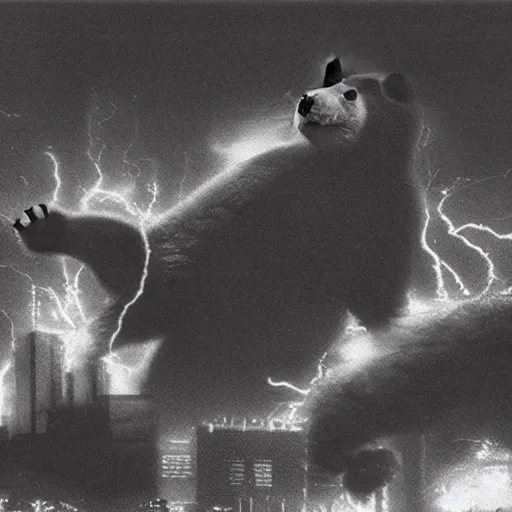 Prompt: giant panda destroying tokyo in the style of the movie godzilla, cinematic lighting, cinematic framing and shadows 1 9 7 0 s aesthetic