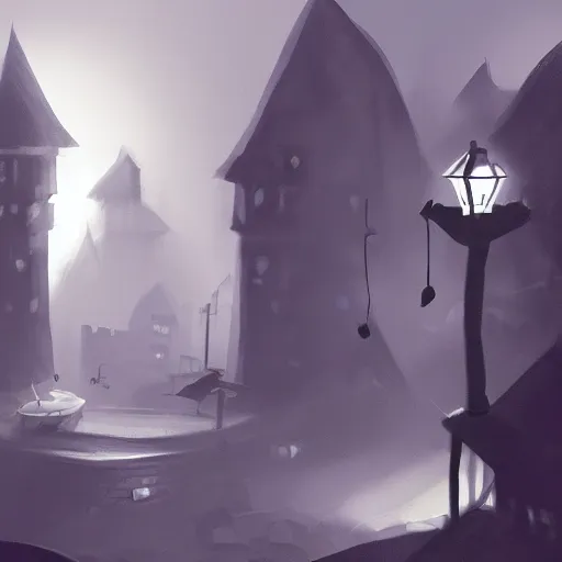 Image similar to city concept art inspired by the game little nightmares and limbo