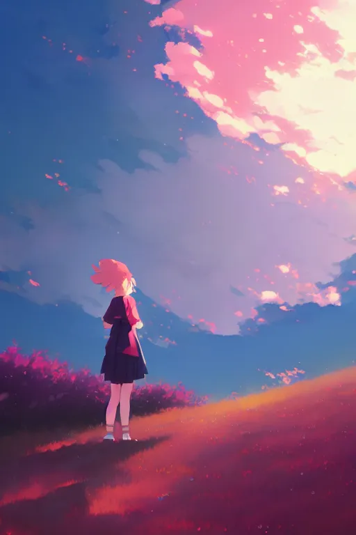 Image similar to shoujo skies rule of thirds golden ratio, fake detail, trending pixiv fanbox, acrylic palette knife, style of makoto shinkai studio ghibli genshin impact james gilleard greg rutkowski chiho aoshima