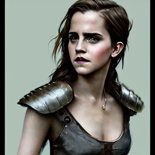 Image similar to full body drawing of emma watson wearing a knight armor, beautiful piercing eyes, hyper realistic face, in the style of greg rutkowski, fantasy, amazing detail, epic, elegant, smooth