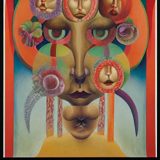 Image similar to floral face portrait by leonetto cappiello and wojciech siudmak and ernst fuchs, anni albers, oil on canvas