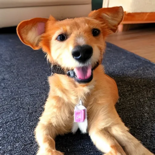 Prompt: peanut hugs a ginger small terrier dog