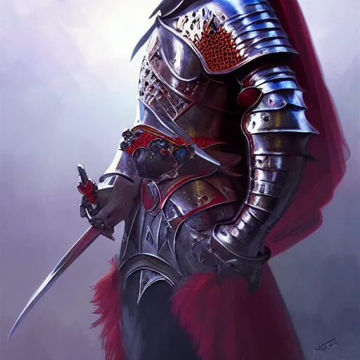 Image similar to Elmo dressed as a knight, D&D, fantasy, intricate, elegant, highly detailed, digital painting, artstation, concept art, matte, sharp focus, illustration, art by Artgerm and Greg Rutkowski and Alphonse Mucha